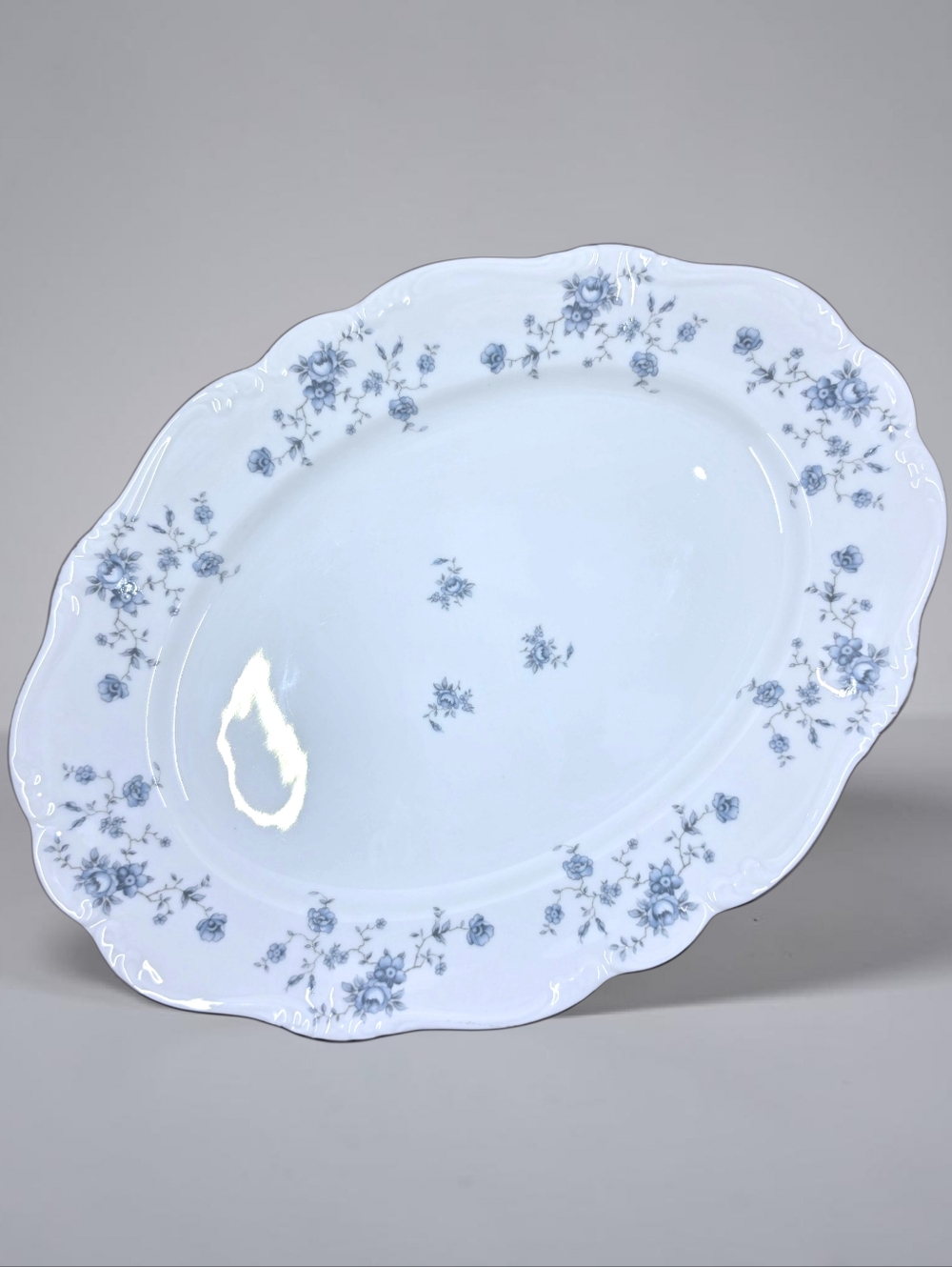 Johann Haviland Blue Garland 13in Oval Serving Platter Bavaria Platinum Trim